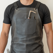 Durable welding leather apron in charcoal gray
