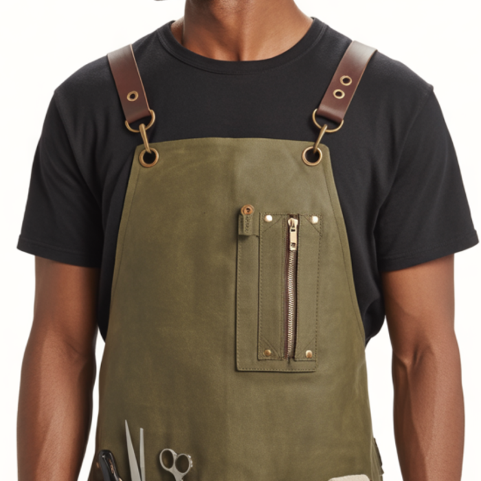 Olive Tan Razor Curl Barber Leather Apron