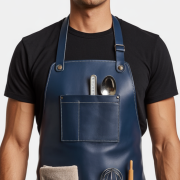 Bluish Blade Glaze Cooking Leather Apron for chefs