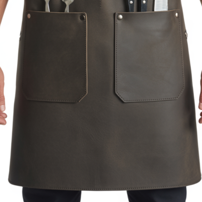 Professional chef leather apron with flame details and pockets