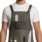 Gray Steel Flare Cooking Leather Apron premium chef apron for sale