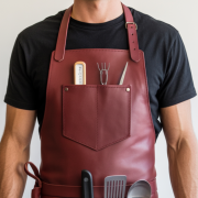 Professional Redish Edge Simmer Cooking Leather Apron for chefs