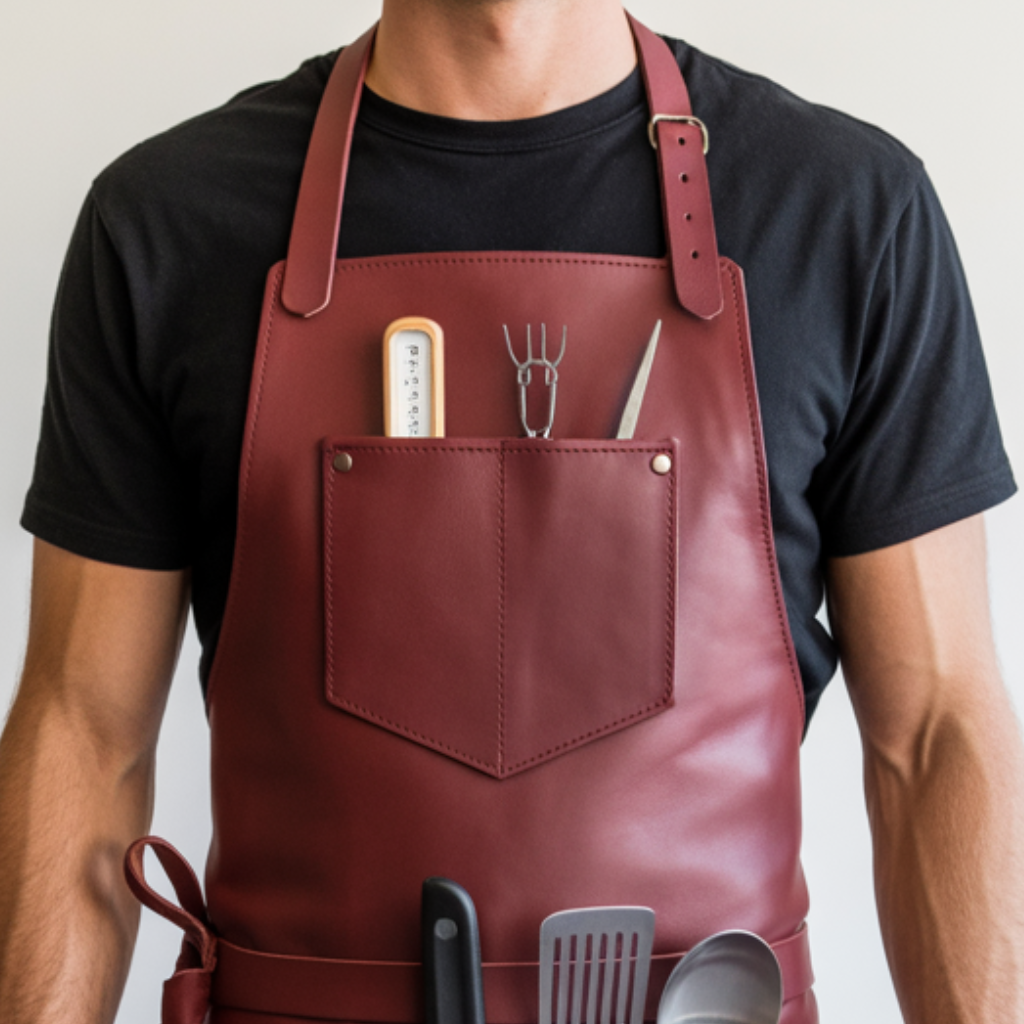 Professional Redish Edge Simmer Cooking Leather Apron for chefs
