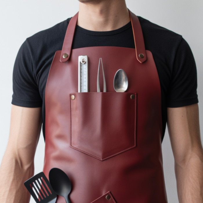 Maroon Iron Grill Cooking Leather Apron for chefs