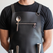Walnut Blade Trim Bartender Leather Apron