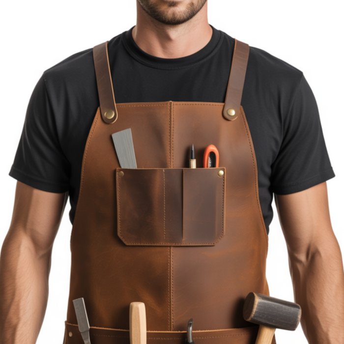 Premium Chestnut Steel Mark Woodworker Apron with tool pockets