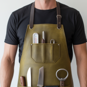 Olive Edge Score Butcher Leather Apron front view