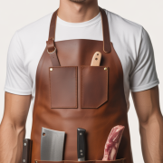 Umber Blade Strike Butcher Leather Apron with adjustable straps and tool pockets