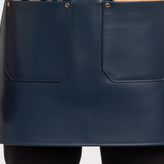 Durable Navy Brown Iron Shank Leather Apron for chefs and butchers