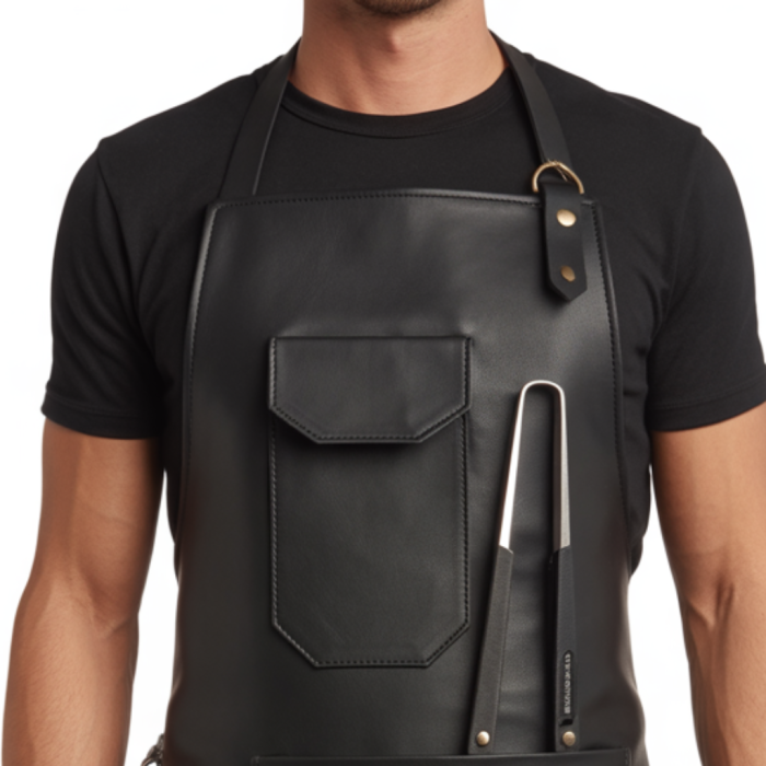 Black Gray Steel Heat BBQ Leather Apron