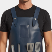 Navy Flame Curl BBQ Leather Apron