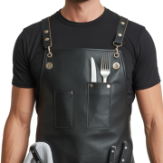 Black Flame Crust Cooking Leather Apron for chefs
