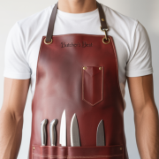 Durable leather butcher apron with pockets