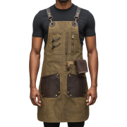 Olive Edge Cut Barber Leather Apron