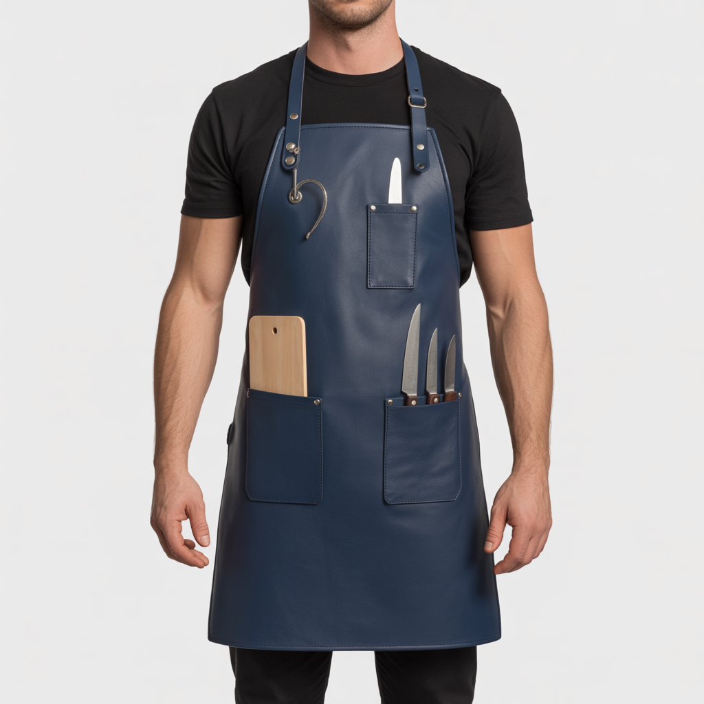 Navy Natural Axe Crackle Butcher Leather Apron