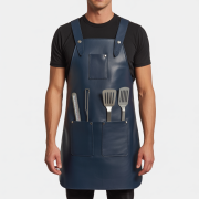 Navy Flame Curl BBQ Leather Apron