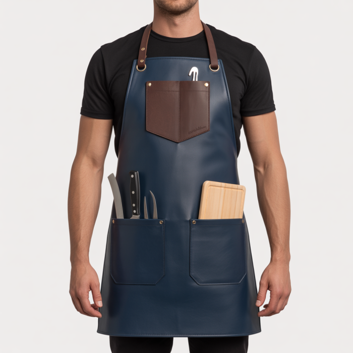 Navy Brown Iron Shank Butcher Leather Apron