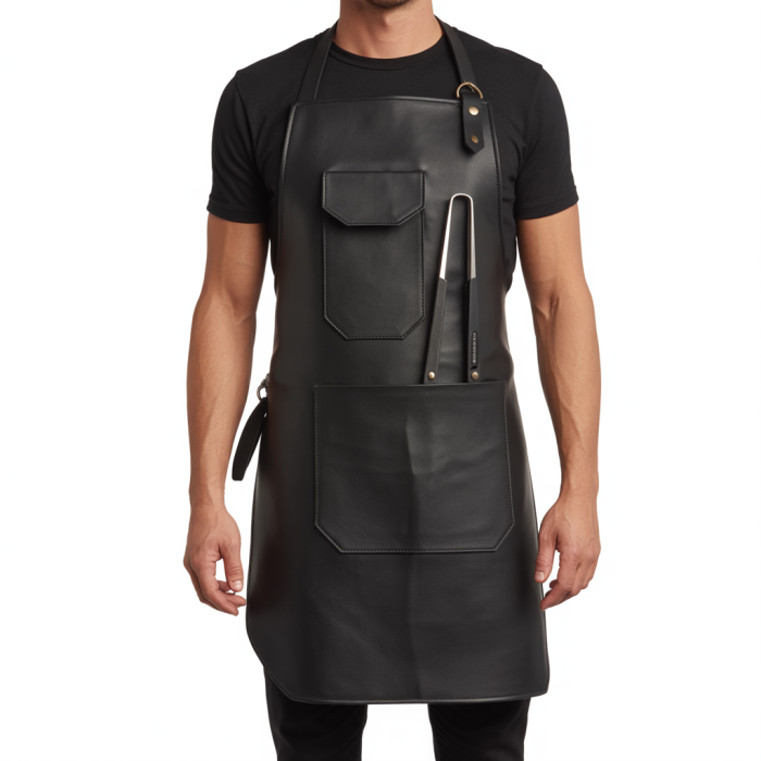 Black Gray Steel Heat BBQ Leather Apron