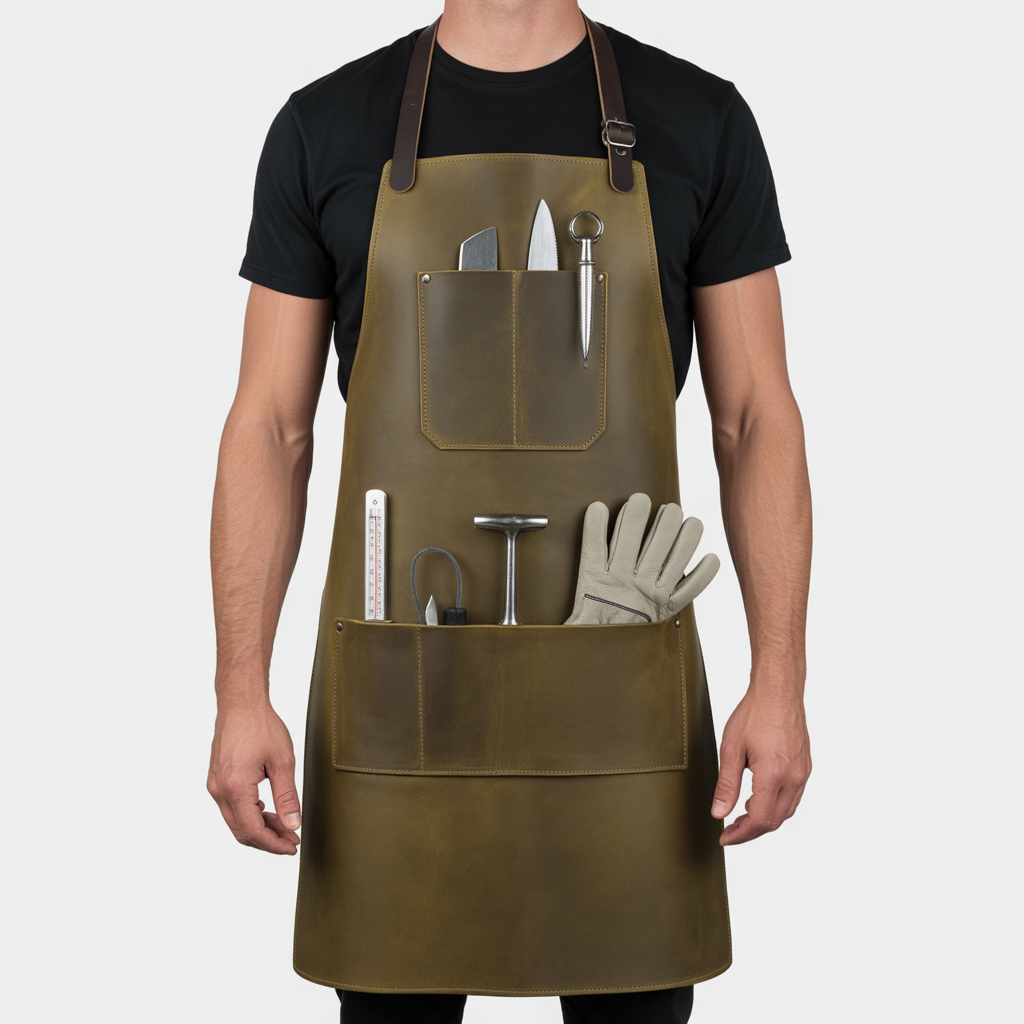 Olive Tan Snap Butcher Leather Apron