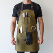 Olive Edge Score Butcher Leather Apron