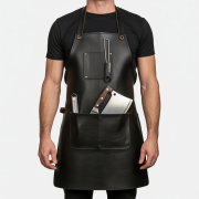 Black Steel Strip Butcher Leather Apron