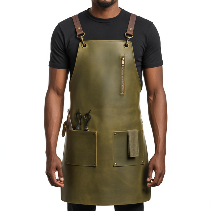 Greenish Blade Snap Barber Leather Apron