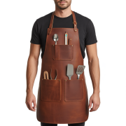 Burnt Sienna Knife Slice Cooking Leather Apron