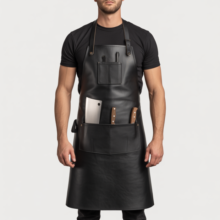 Shine Black Flame Rip Butcher Leather Apron