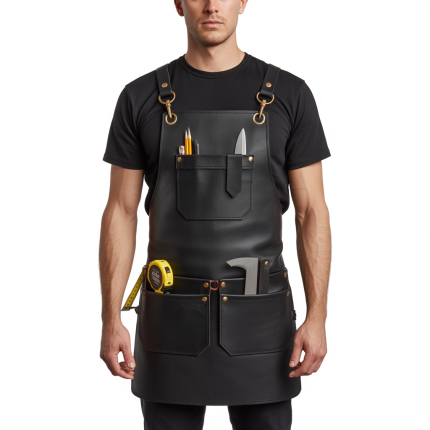 Black Steel Line Woodworker Leather Apron