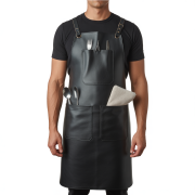 Dark Black Flame Fold Cooking Leather Apron