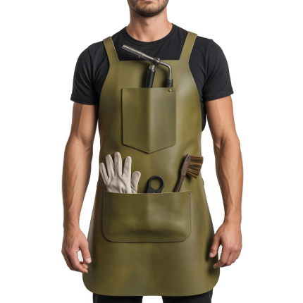 Olive Blade Crackle Welding Leather Apron