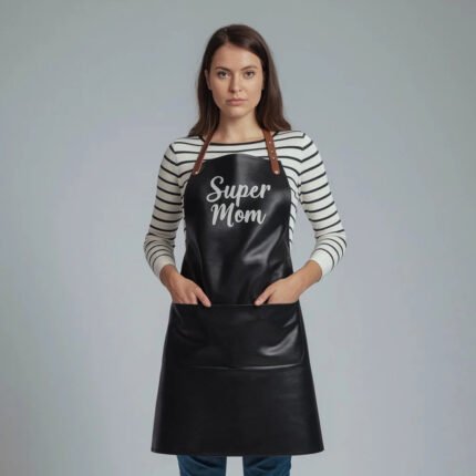 Patina Super Mom Black Cowhide Leather Apron
