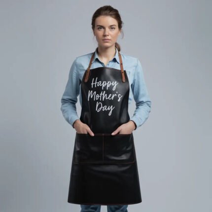 Happy Mother's Day Cowhide Black Leather Apron