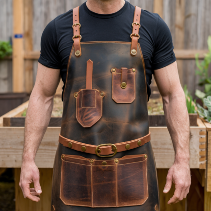 VerdantShield Leather Gardening Apron for Maximum Comfort & Protection
