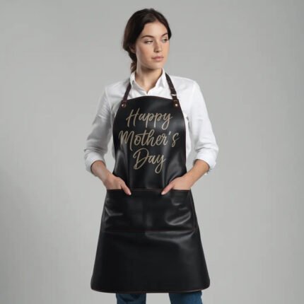 Bespoke Happy Mother's Day Black Cowhide Leather Apron