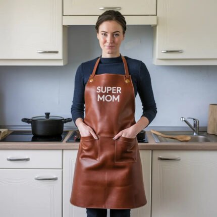 Gourmet Super Mom Brown 2 Pockets Cowhide Leather Apron