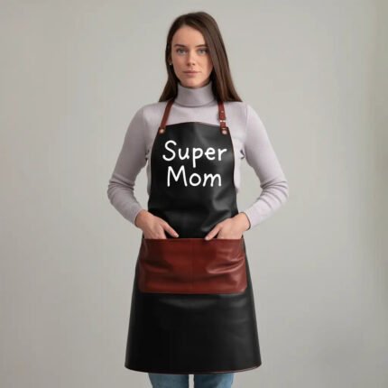 Multicolor Super Mom 2 Pockets Cowhide Leather Apron