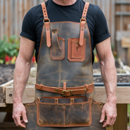 HarvestCraft Leather Gardening Apron with Deep Pockets & Adjustable Fit